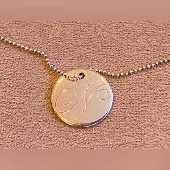 Tiffany & Co “N” Initial Notes Round Large Pendant w/ 16 Inch Beaded Chain 925 - Picture 2 of 9